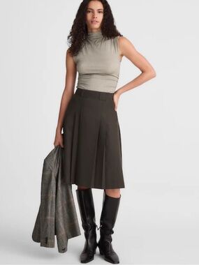 Madewell Pleated Midi Skirt A-Line Quiet Luxury Molasses Melange Brown Size 6